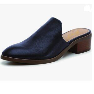 FOWT Blue Closed Toe Mules Slip On Retro Loafer Low Chunky Thick Heel Slippers